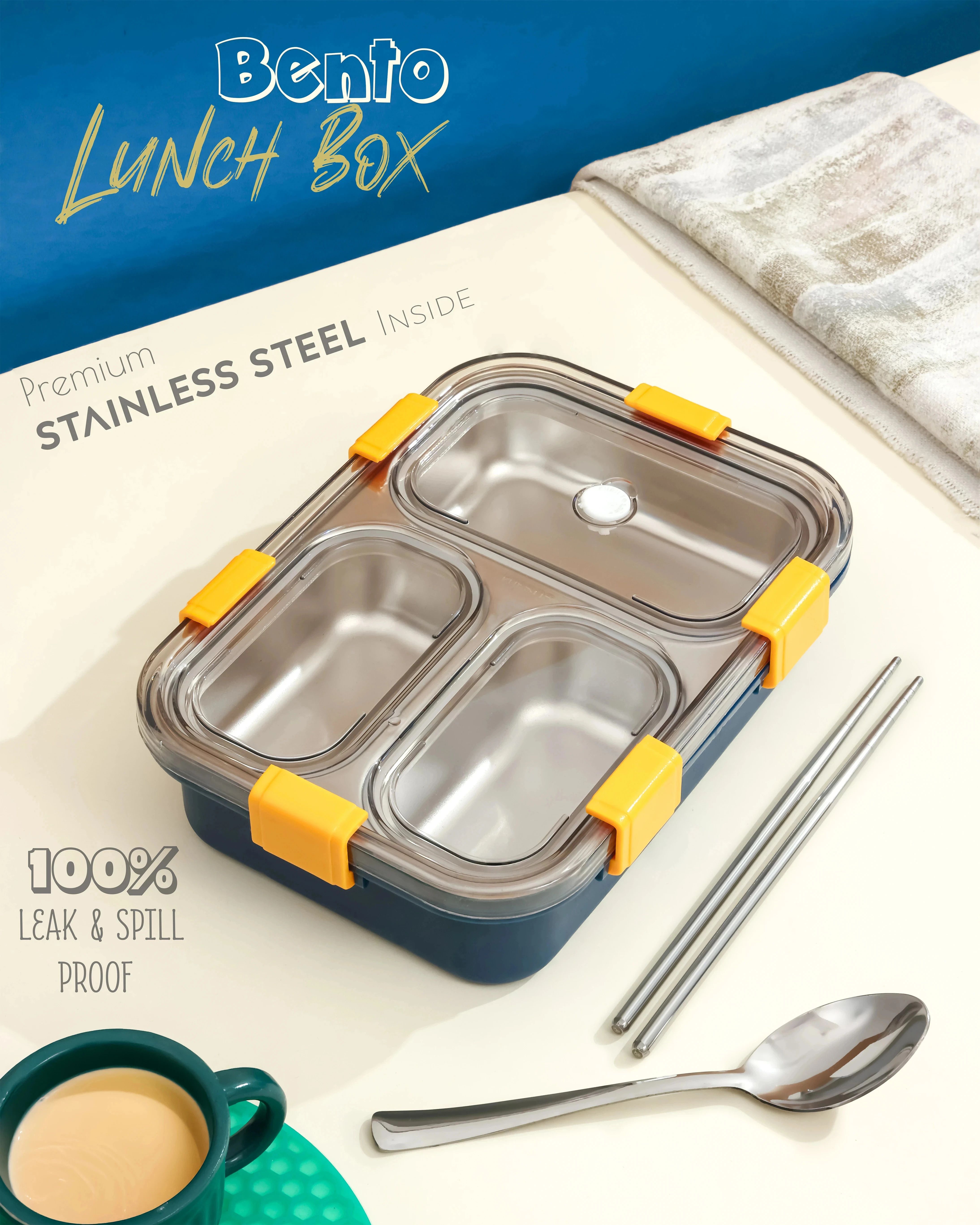 Stainless Steel Leak proof Lunch Box 3 Containers Lunch Box-image-29