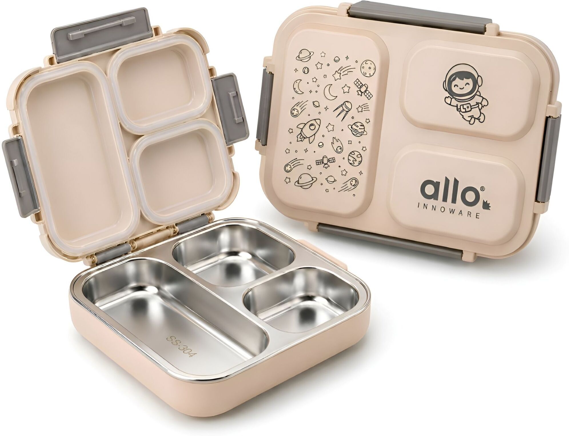 Bento Stainless Steel Lunch Box for Kids BIS Approved, 3 Compartment Leakproof 1 Containers Stainless Steel School Lunch Box-image-12