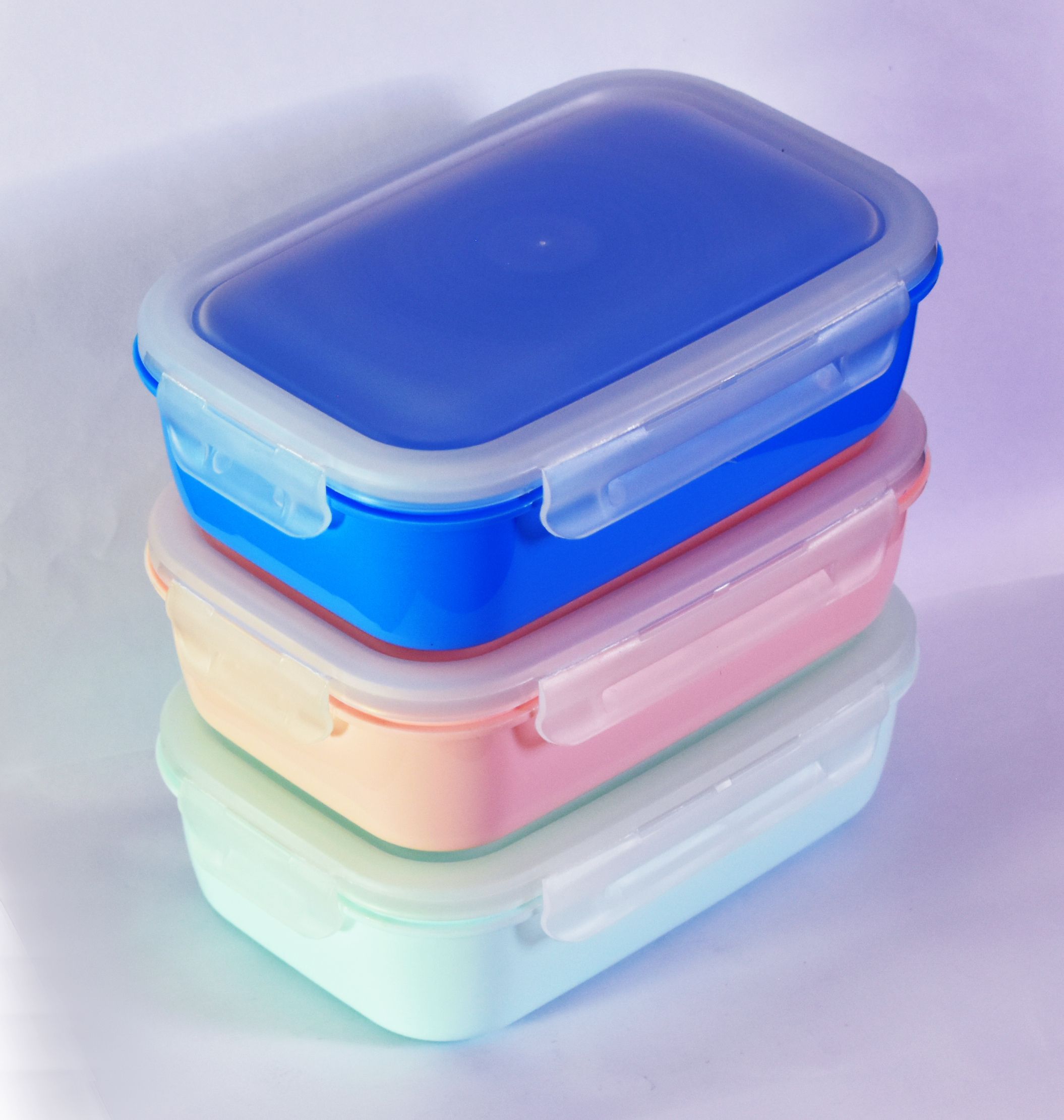 Plain Plastic Lunch Box (set of 3) For Multiple Uses 3 Containers Lunch Box-image-12