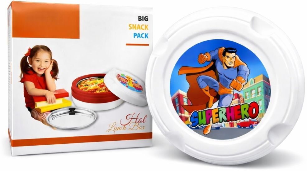 Superhero Round Kids Lunch Box 2 Containers Plastic School Lunch Box-image-26