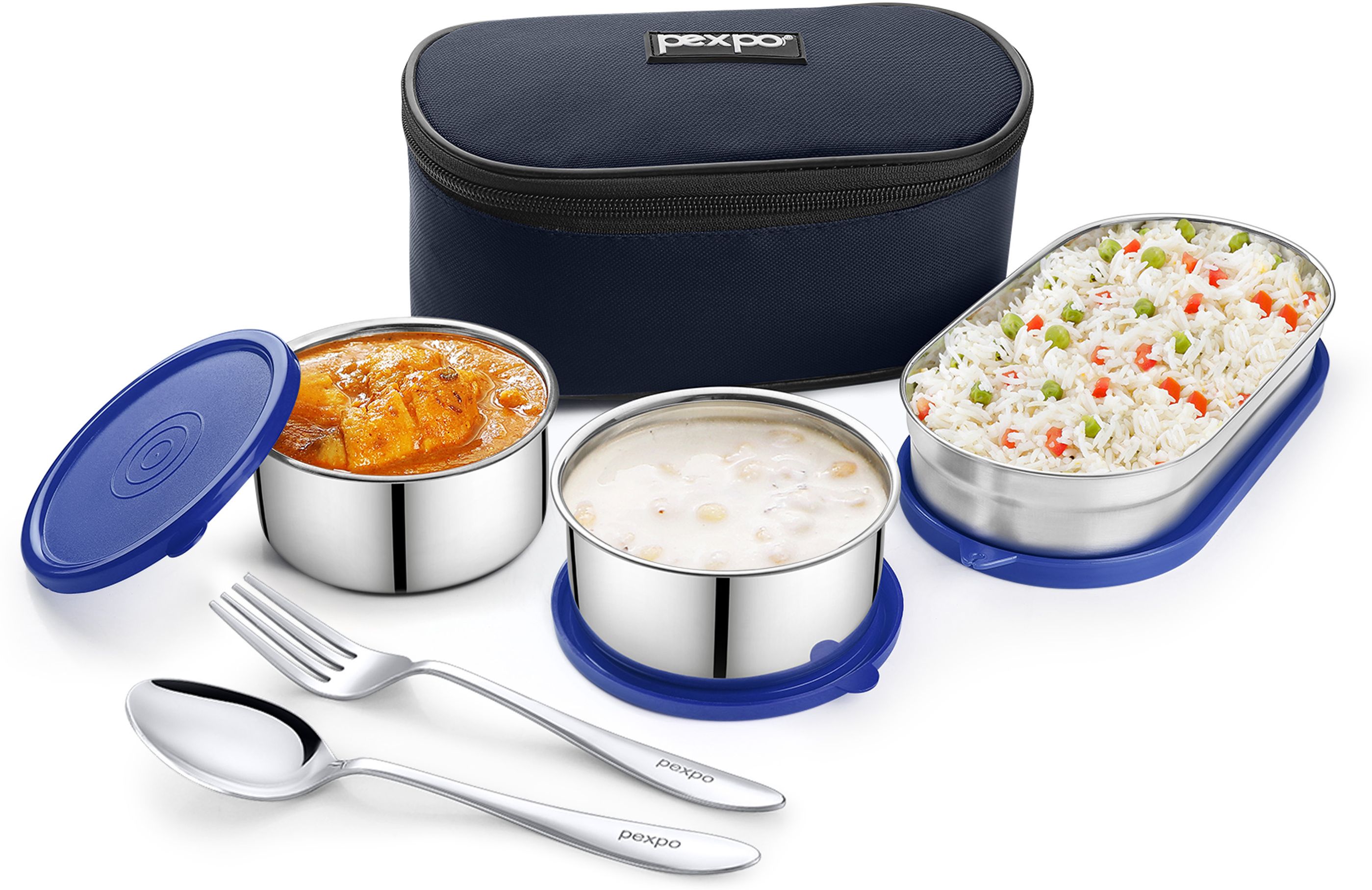 Delight Steel with 2 Round Containers (2*280ml) and Roti Box (400ml) and Spoon 3 Containers Lunch Box-image-9