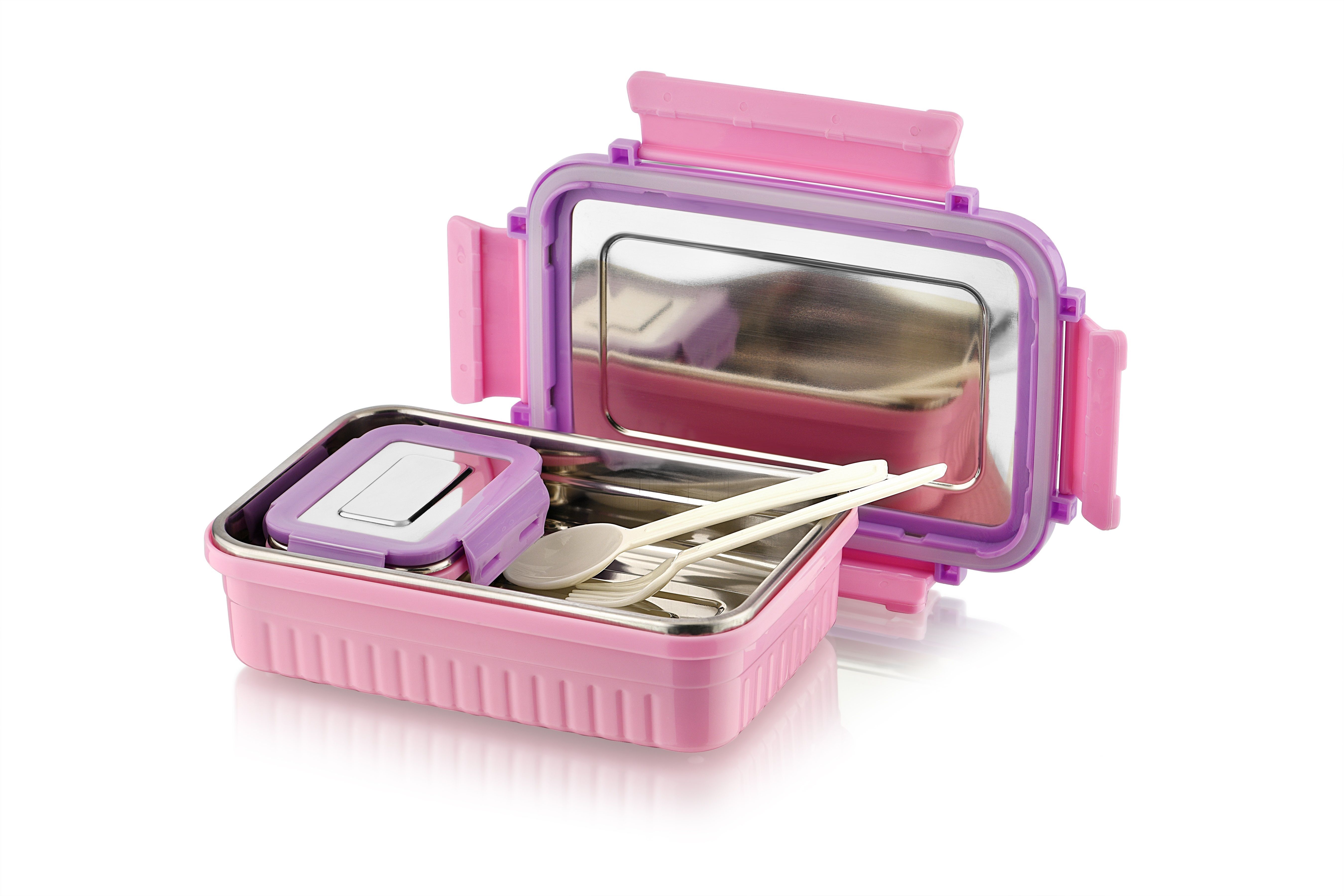 DIET INSULATED Microwaveable Tiffin With Spoon Set, Set of 2 (650ml,100ml 2 Containers Stainless Steel Office Lunch Box-image-23