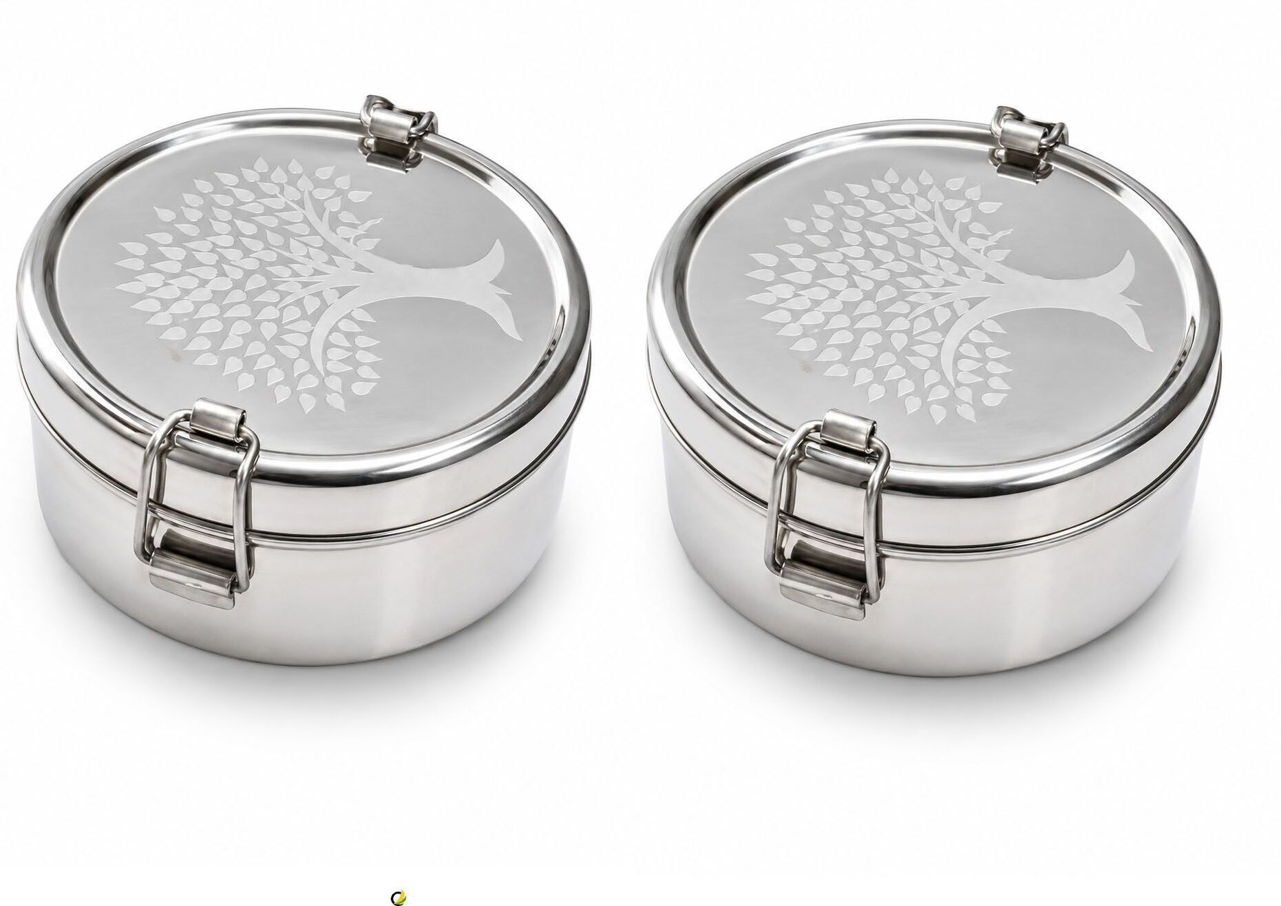 Compact Round Stainless Steel Lunch Box Set of 2 with Locks 2 Containers Stainless Steel School Lunch Box-image-27