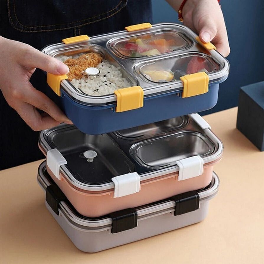 Stainless Steel 3 Compartment Leak Proof Lunch Box 3 Containers Lunch Box-image-24