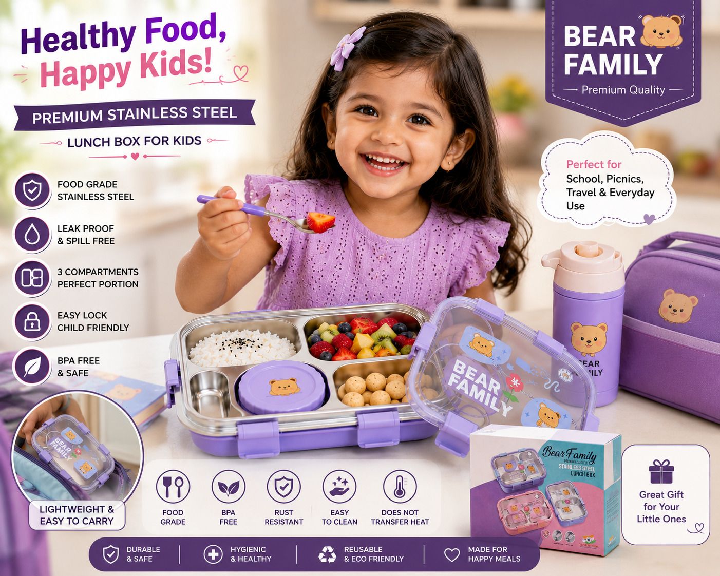 Stainless Steel Leakproof Lunch Box 3 Containers Stainless Steel School Lunch Box-image-17