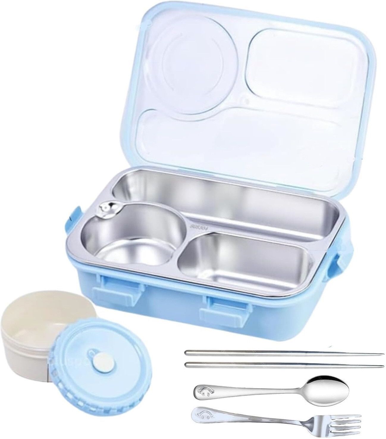 Sealed Food Container with Stainless Steel Compartments and Cutlery 1 Containers Lunch Box-image-16