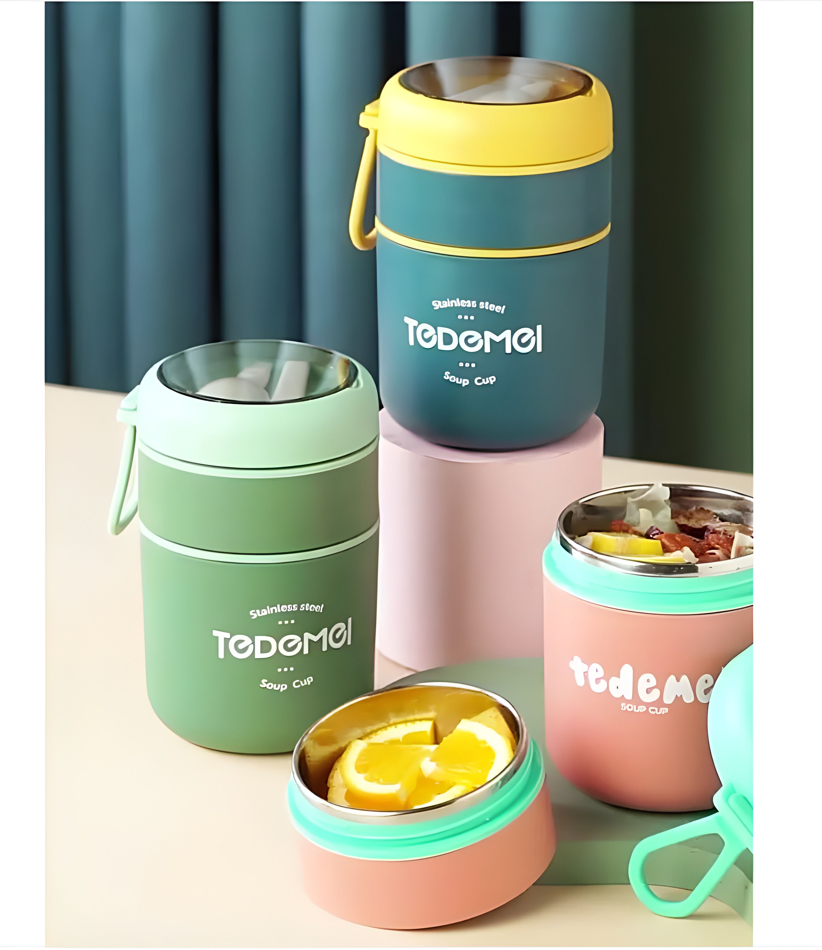 Insulated Stainless Steel Food Jar Thermal Lunch Container for Office Kids 3 Containers Stainless Steel School Lunch Box-image-41