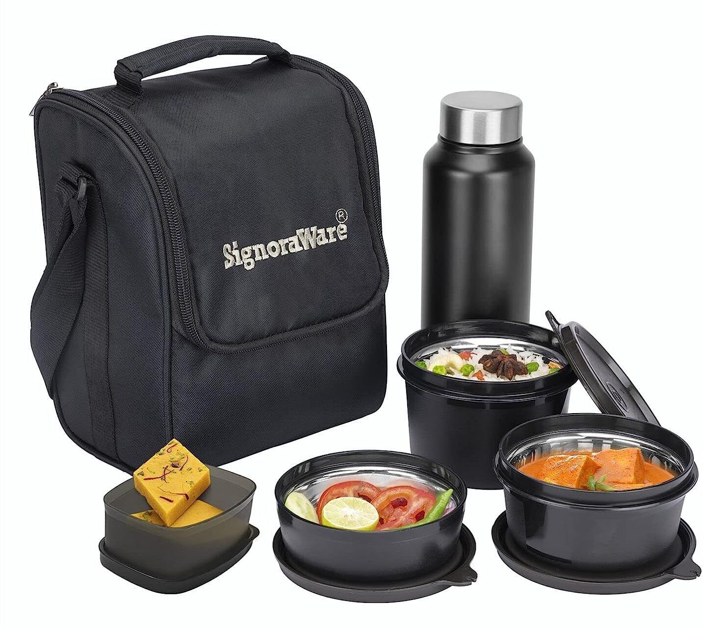 Stainless Steel Leakproof Lunch Box Bag Bottle Office College Tiffin Carrier 5 Containers Lunch Box-image-21