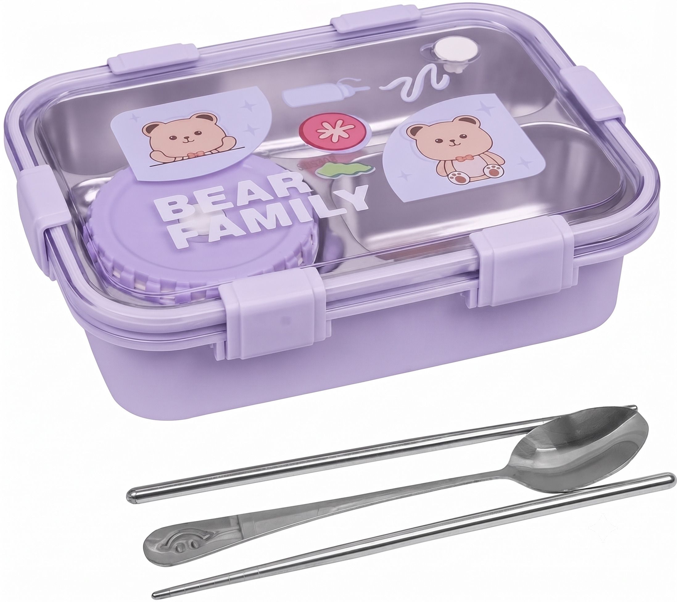 BEAR-FAMILY33 3 Containers Stainless Steel School Lunch Box-image-40