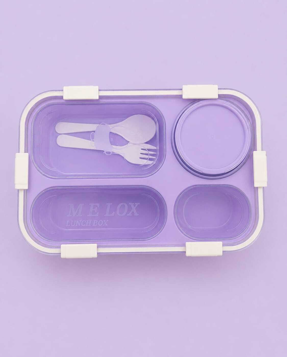 4 Compartment Lunch Box with Spoon & Fork | Leak Resistant, BPA Free, 1 Containers Plastic School Lunch Box-image-31