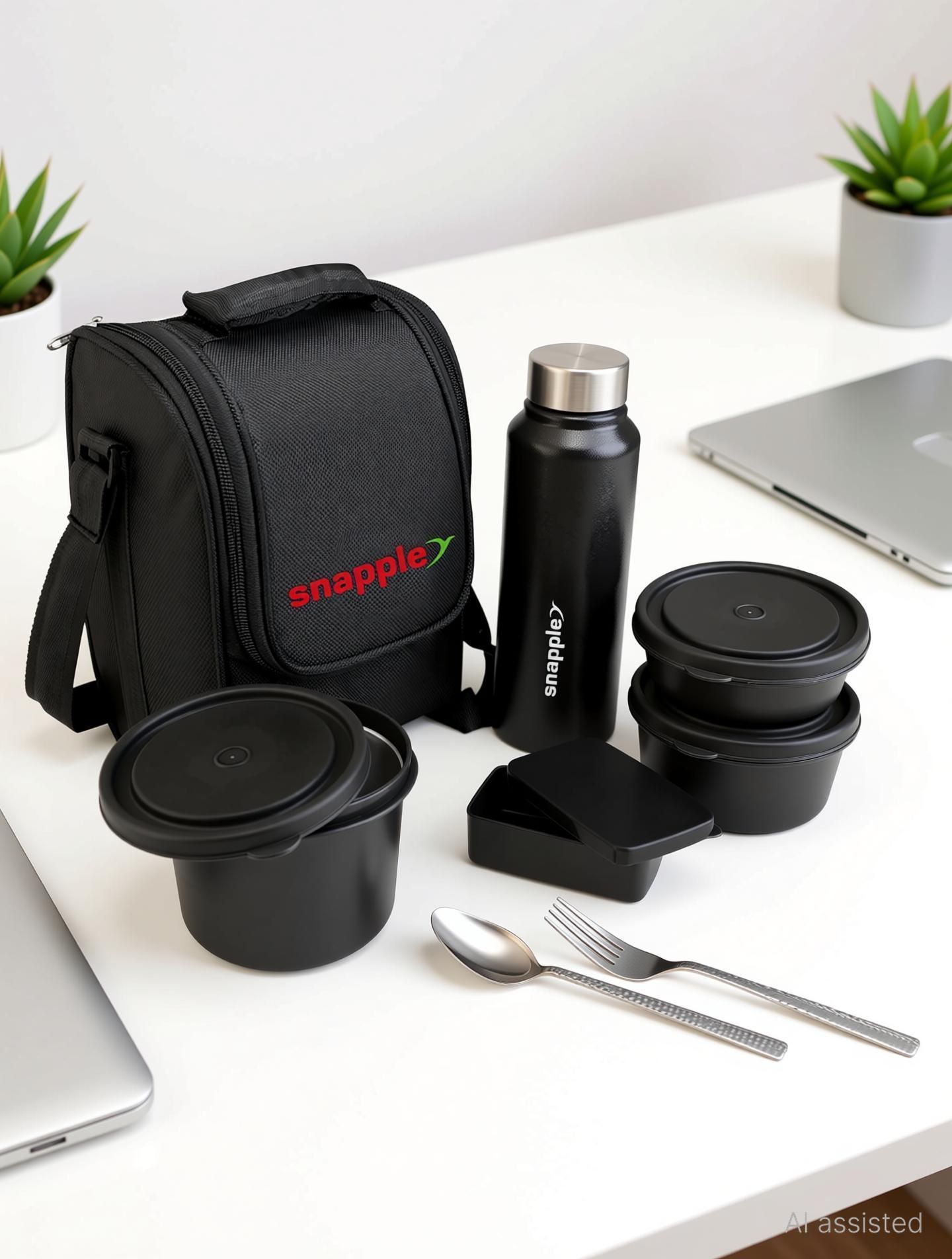 Classo Lunch Box Set with Bottle, Bag & Cutlery 4 Containers Stainless Steel Office Lunch Box-image-11