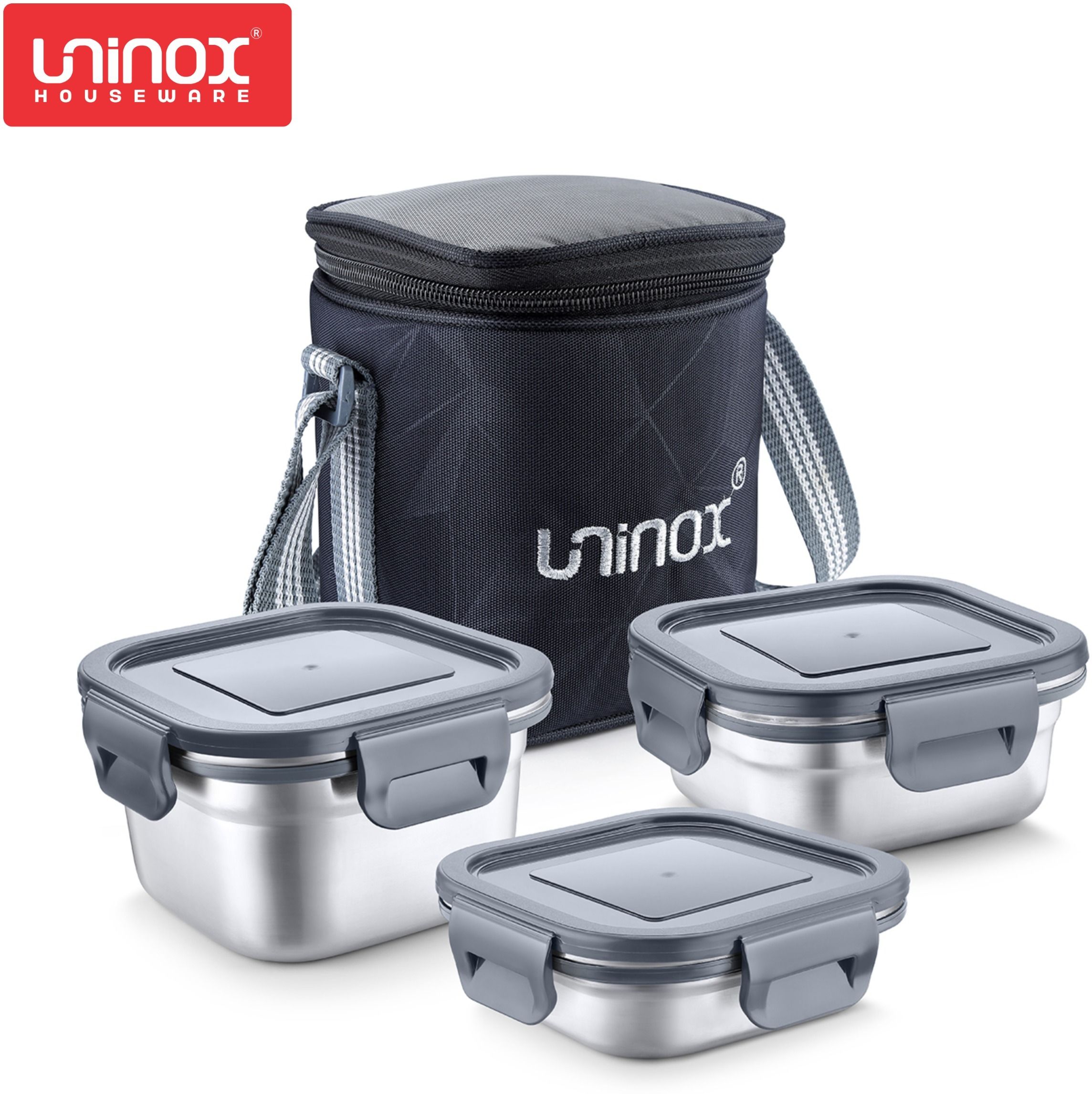 Square Bite 3 Steel Lunch Box | Tiffin Box with Carry Bag | 3 Containers Stainless Steel Office Lunch Box-image-29