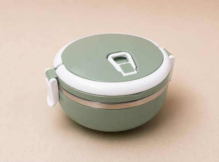 Round Stainless Steel Lunch Box with Locking Lid and, PINK (700ml) 1 Containers Stainless Steel School Lunch Box-image-1