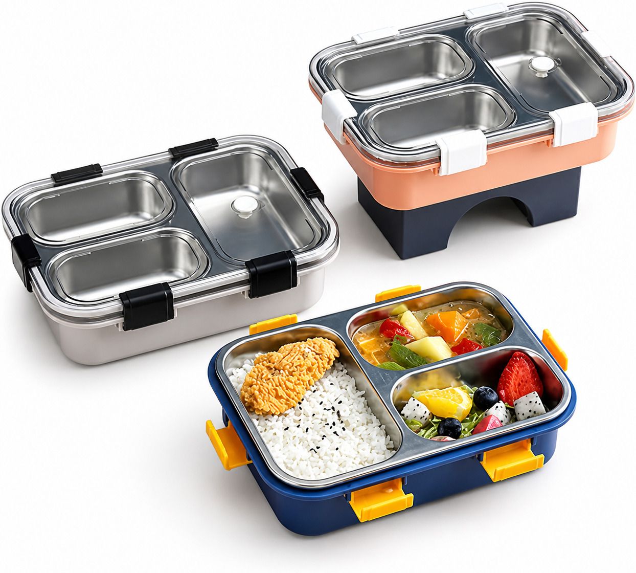 tissoo bento lunch box 3 Containers Plastic, Stainless Steel Office Lunch Box-picture-10