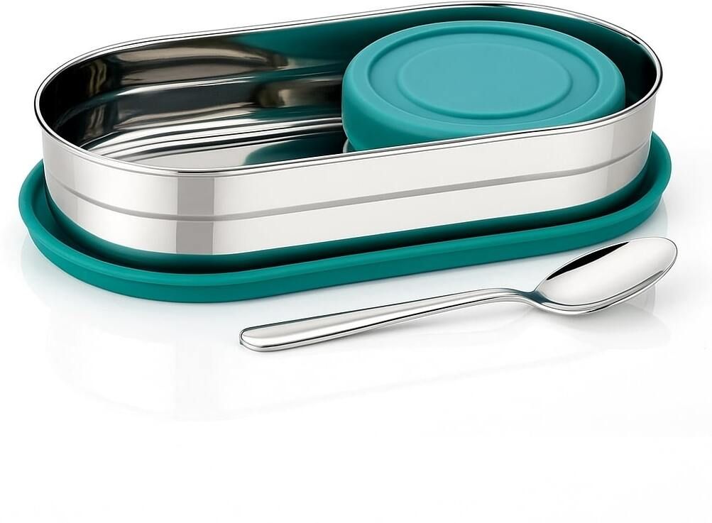 TrueMate Kids Stainless Steel Lunch Box with Spoon | School Tiffin Box for Kids 2 Containers Stainless Steel School Lunch Box-image-30