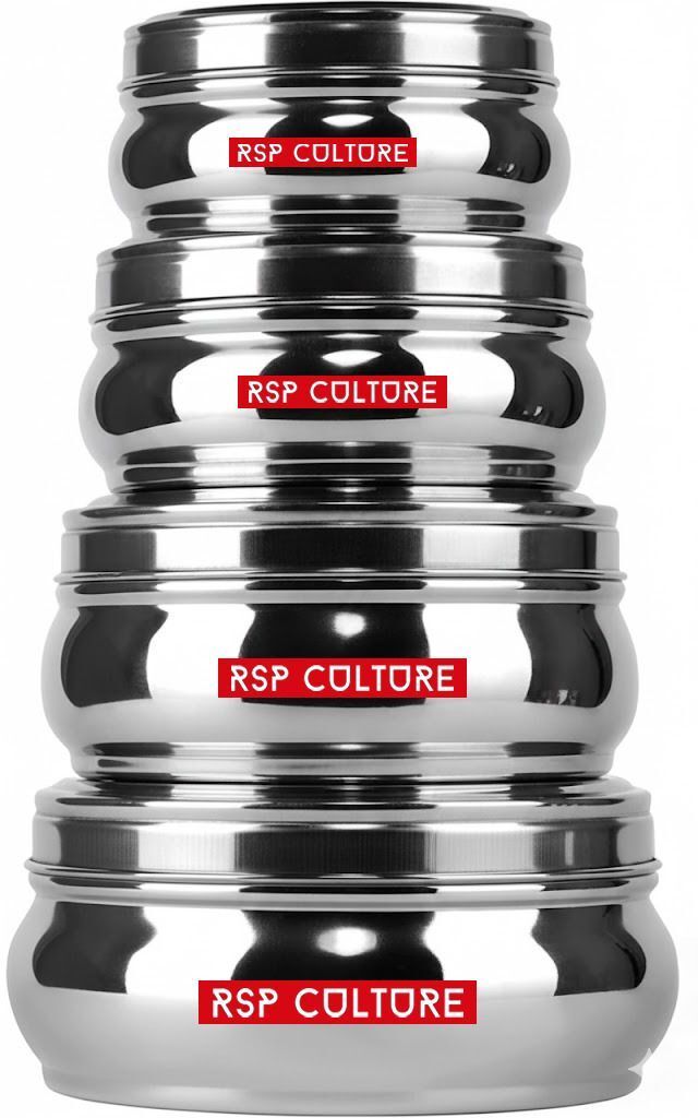 Stainless Steel Tiffin Durable Round Lunch Containers for Office, School & Home 4 Containers Stainless Steel College Lunch Box-image-44