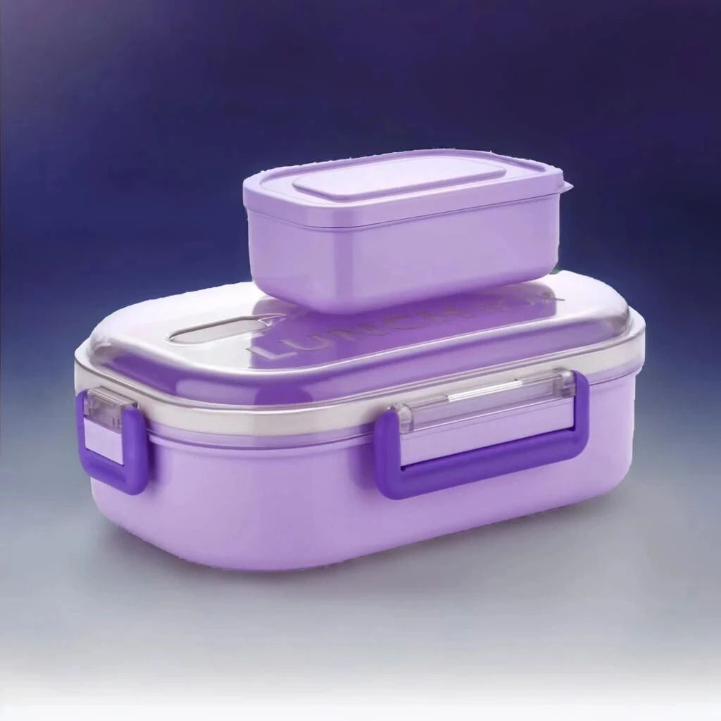 keaton Plastic lunchbox for kids | Spoon & Fork | Nasta Box | Dabba | Tiffin box | 2 Containers Lunch Box-picture-11