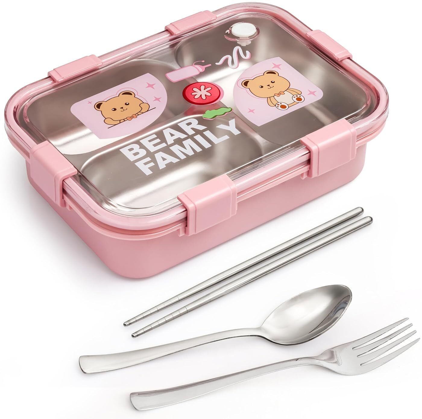 Beer Family 3 Compartment Tiffin For Kids School Collage 3 Containers Stainless Steel Office Lunch Box-image-26