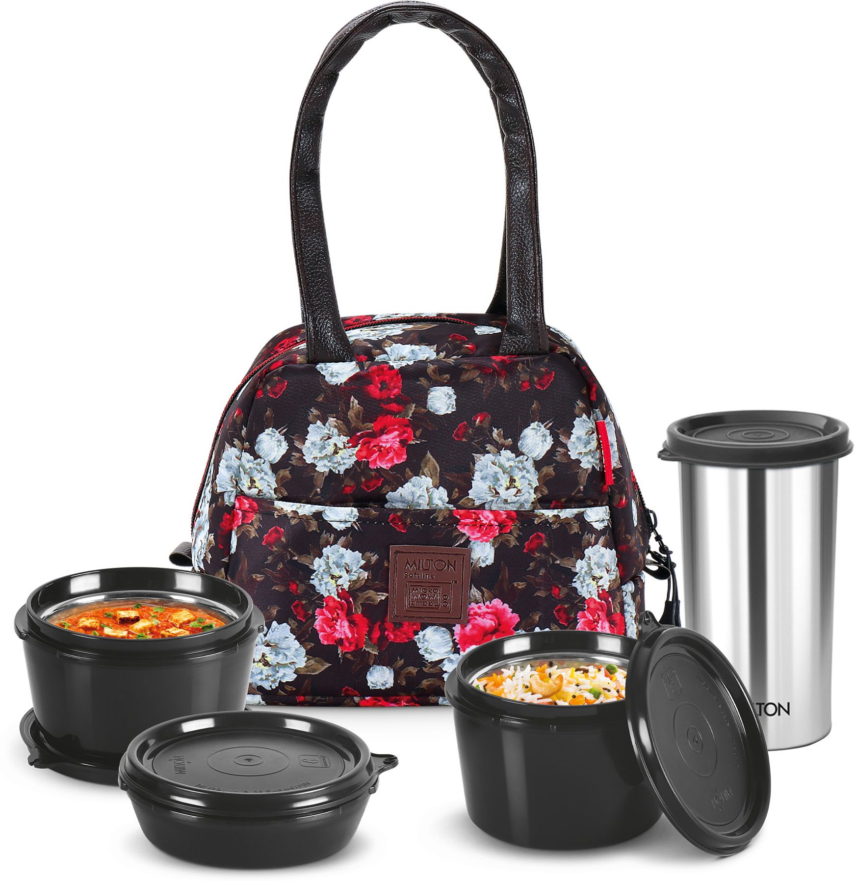 Floret Tiffin (3 Containers, 180 /320 /320 ml; 1 Tumbler, 415 ml) With Jacket 3 Containers Lunch Box-image-40
