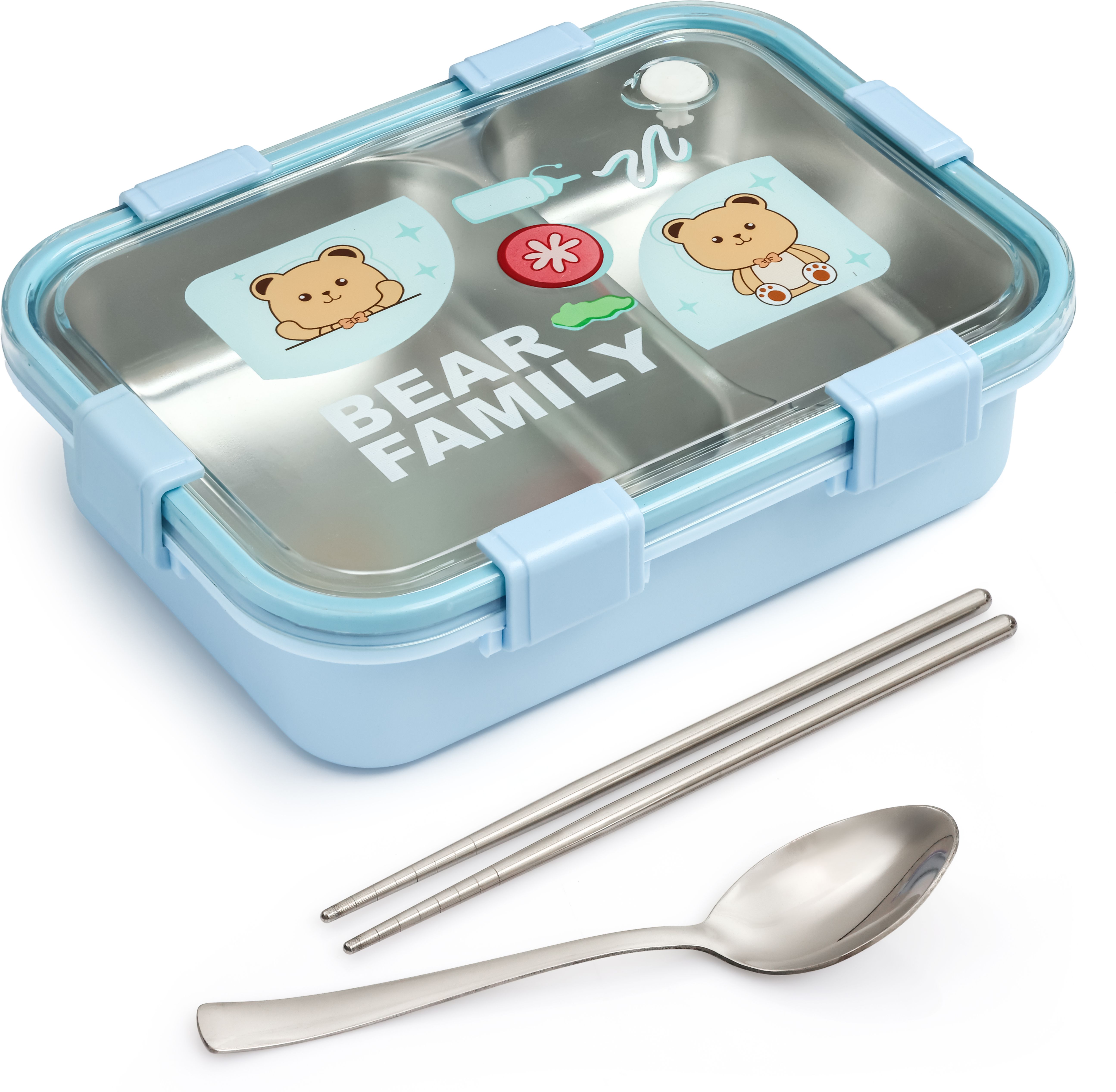 boxito Bear Family Steel Lunch Box 3 Containers Stainless Steel, Plastic, Silicone School Lunch Box-picture-28