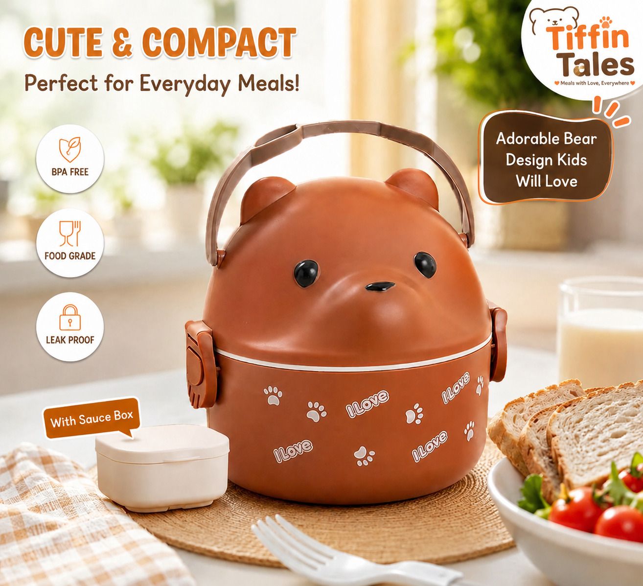Tiffin Tails Little Bear Pro BW502 1 Containers Stainless Steel, Plastic School Lunch Box-image-46