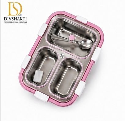 divshakti Stainless Steel Lunch Box 52 3 Containers Stainless Steel School Lunch Box-picture-35
