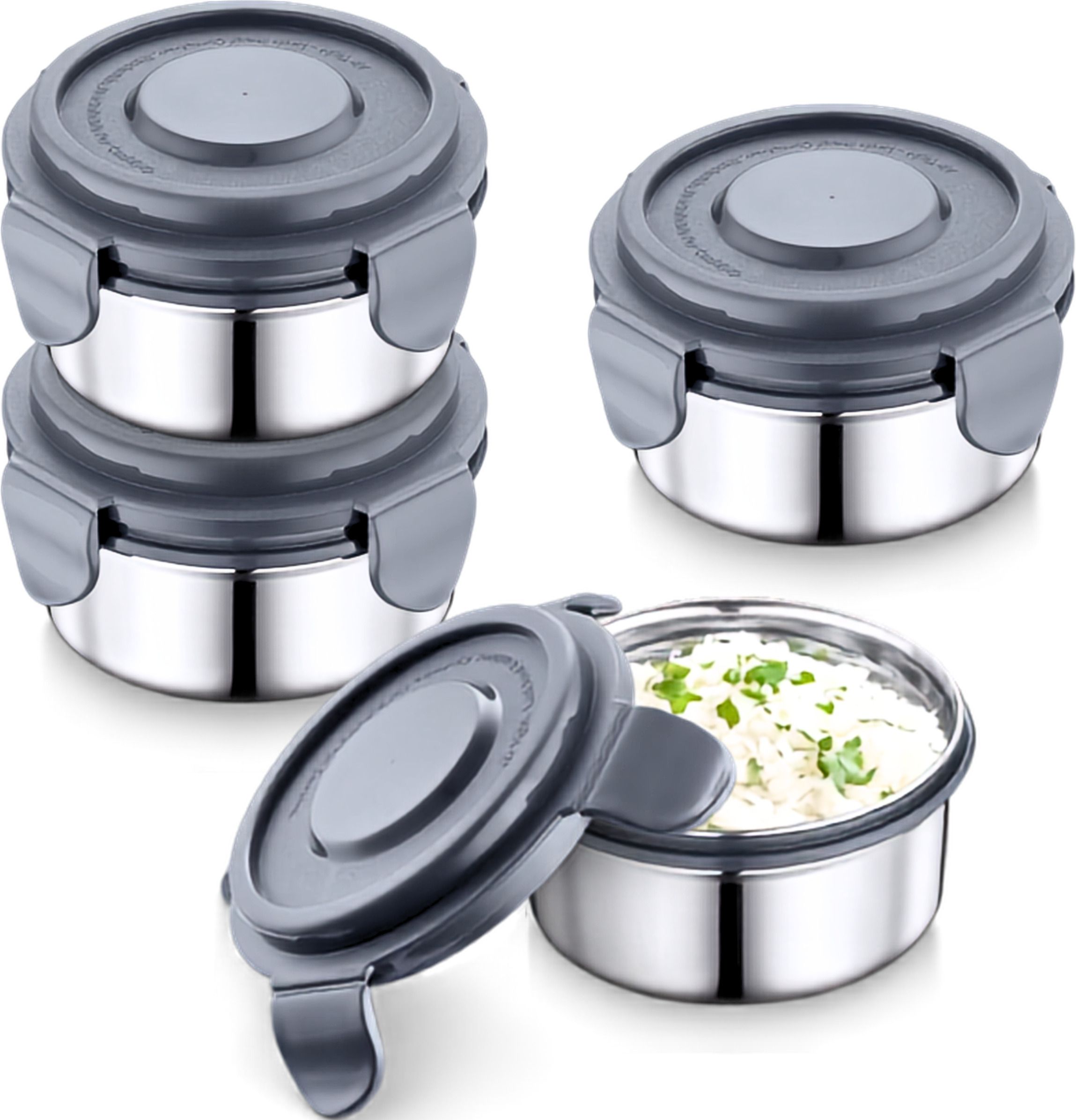 Steel Lock Lunch Box Air Tight Leak Proof 4 Containers Stainless Steel Office Lunch Box-image-12