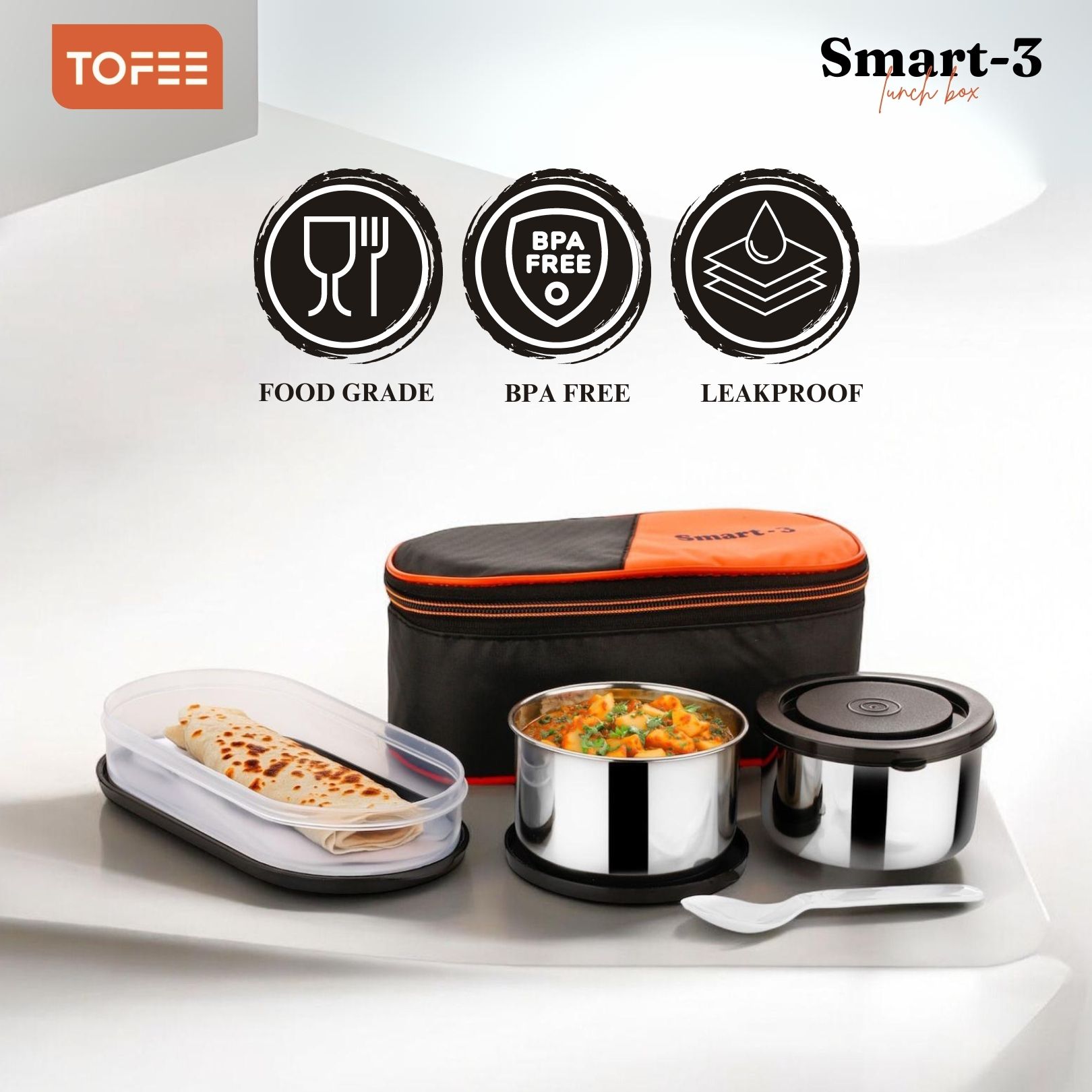SMART-3 2 Inner Steel Containers with 1 plastic container 3 Containers Lunch Box-image-11