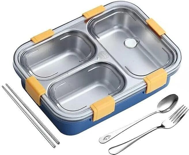 Leakage Proof Stainless Steel Lunch Box with Fork,Chopstick & Spoon 3 Containers Lunch Box-image-40