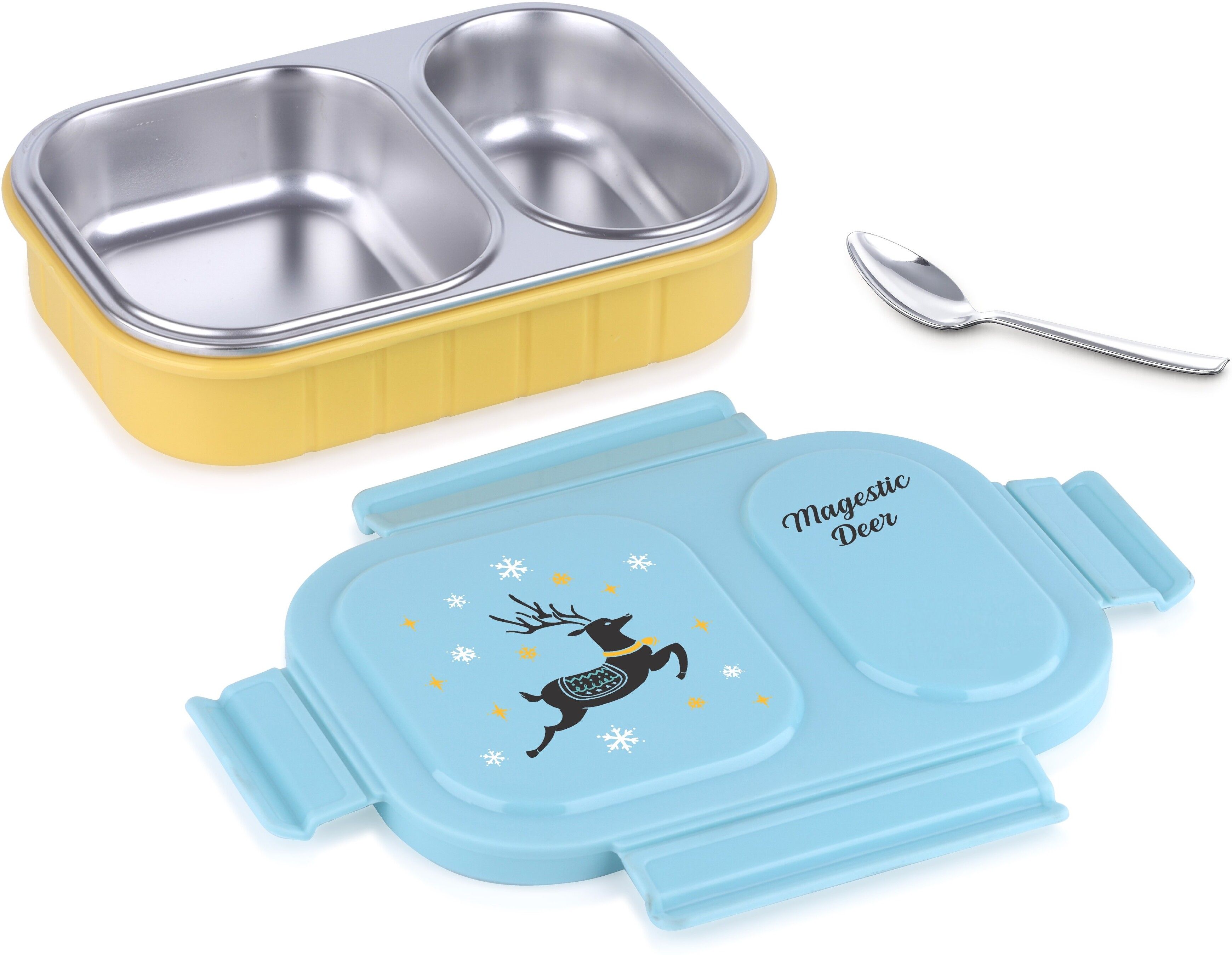 Insulated 2-Compartment BPA Free Lunch Box with Spoon for Kids 1 Containers Stainless Steel, Plastic School Lunch Box-image-48