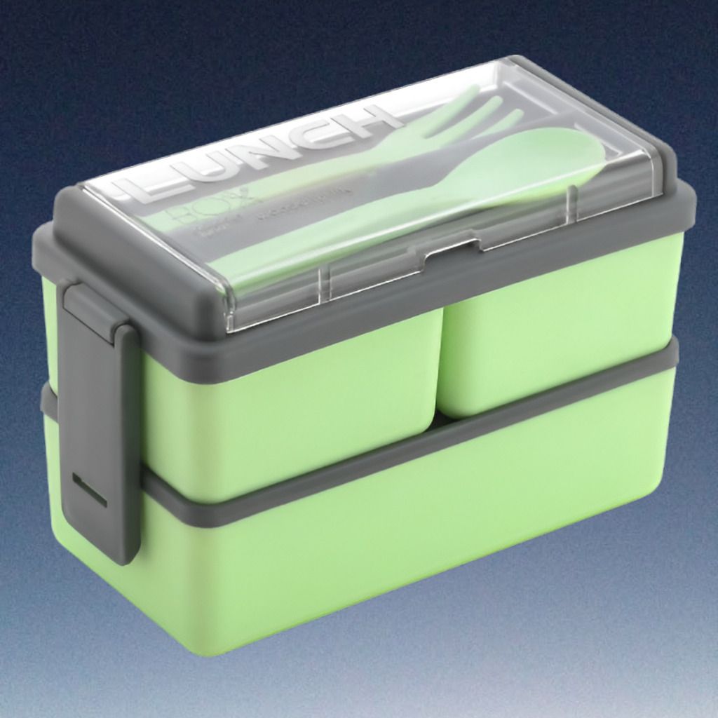 Portable Double Layer Lunch Organizer with Leakproof Lid and Divider 3 Containers Plastic School Lunch Box-image-5