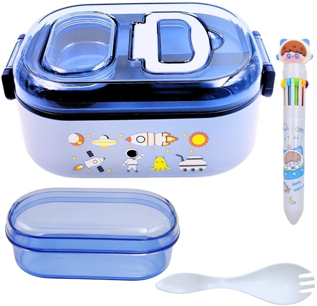 anzal Stainless Steel Cute Cartoon Lunch Box for Kids Microwave Safe Tiffin Box 1 Containers Stainless Steel, Plastic School Lunch Box-picture-0