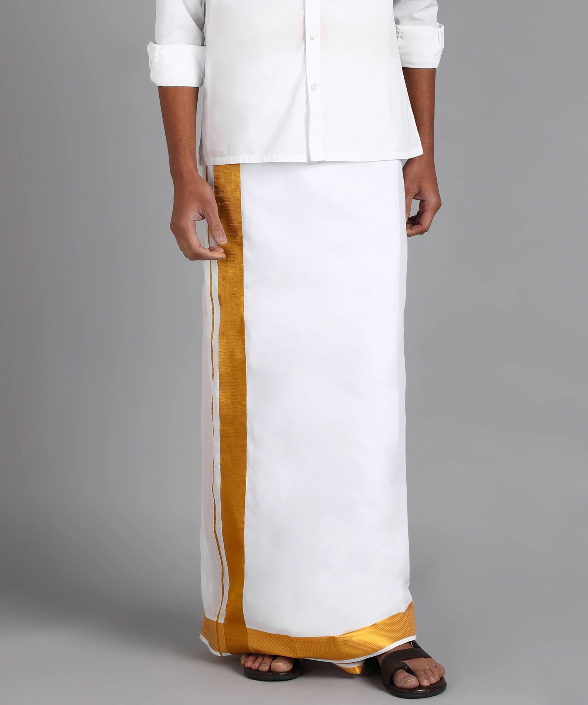 SAC SHREE APARAJEET CREATIONS Men's Traditional Festival Dhoti for Temple Religious Cultural Events Solid, Striped Men Dhoti-picture-28