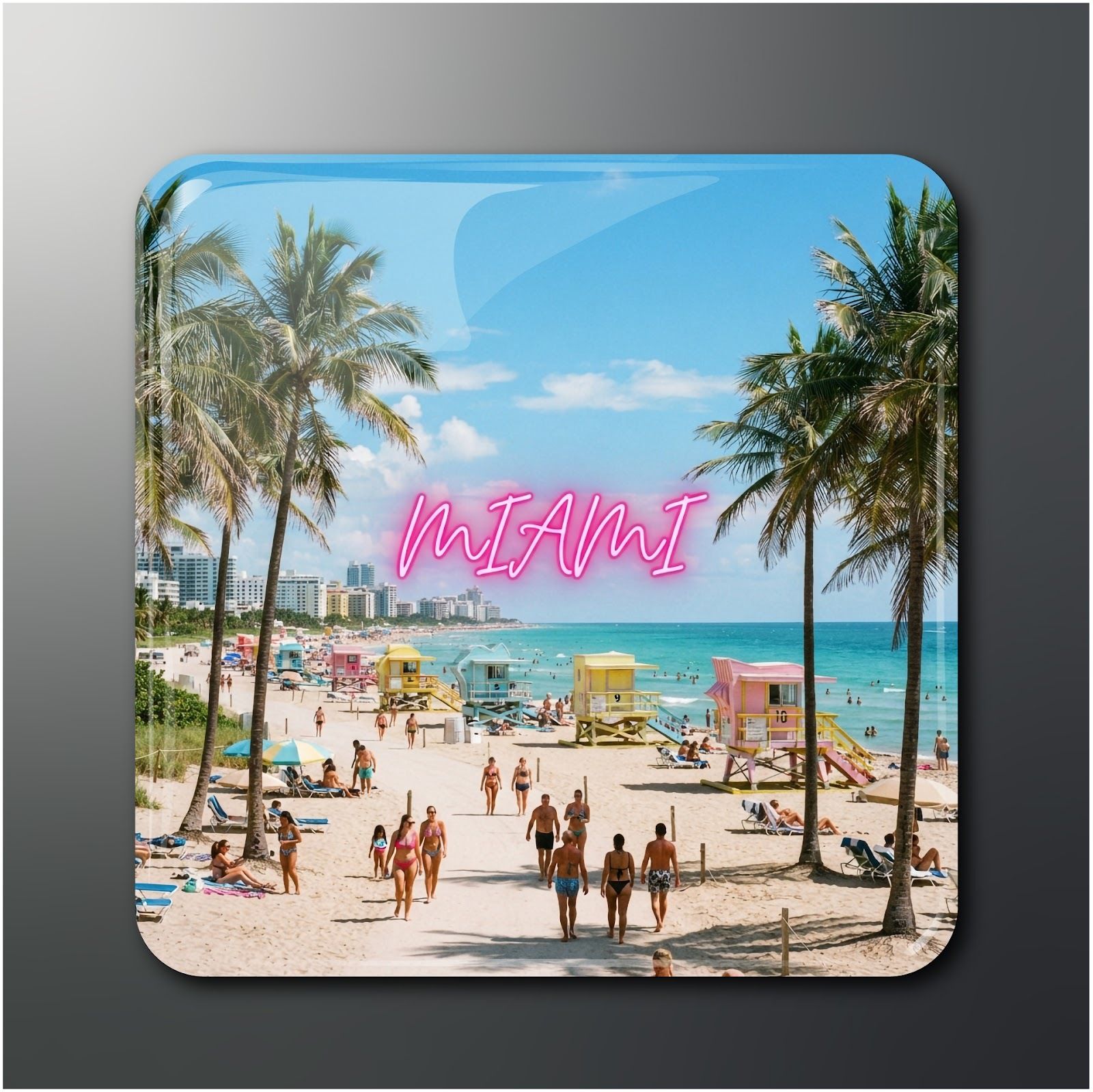 "MIAMI" Beach Glossy 2x2 in Magnet (Pack of 1) Fridge Magnet Pack of 1-image-16
