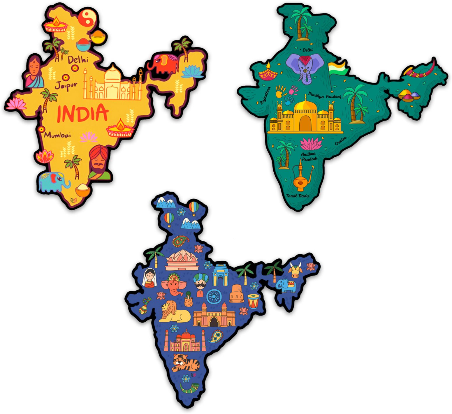 Lively Colorful Map's of India Souvenir (3.5 Inch India Fridge Magnets) Fridge Magnet, Kitchen Organiser Magnet, Door Magnet, Multipurpose Office Magnets Pack of 3-image-30
