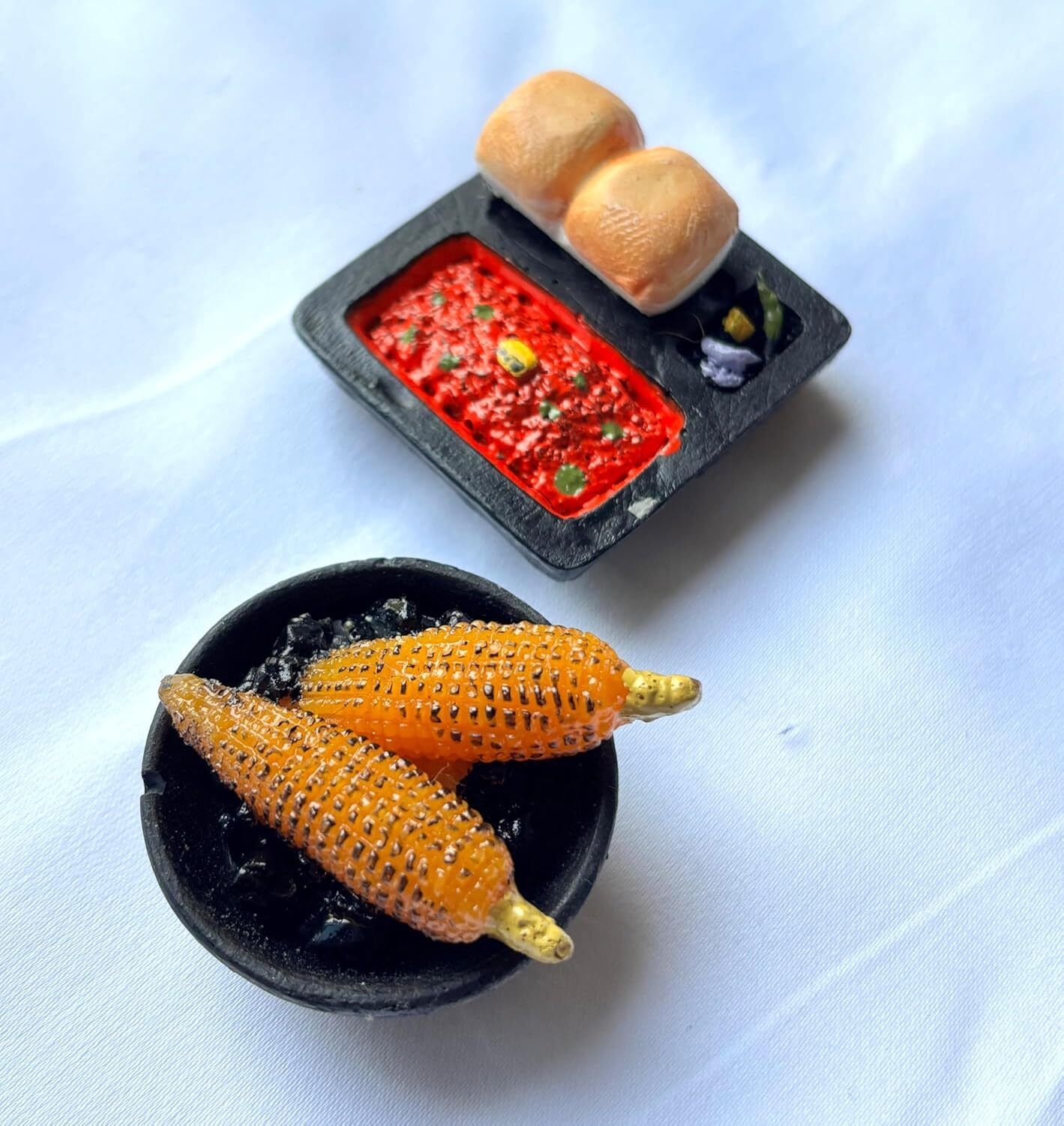 bhartiya pao bhajji and bhutta combo miniature 3d food fridge magnet pack of 2