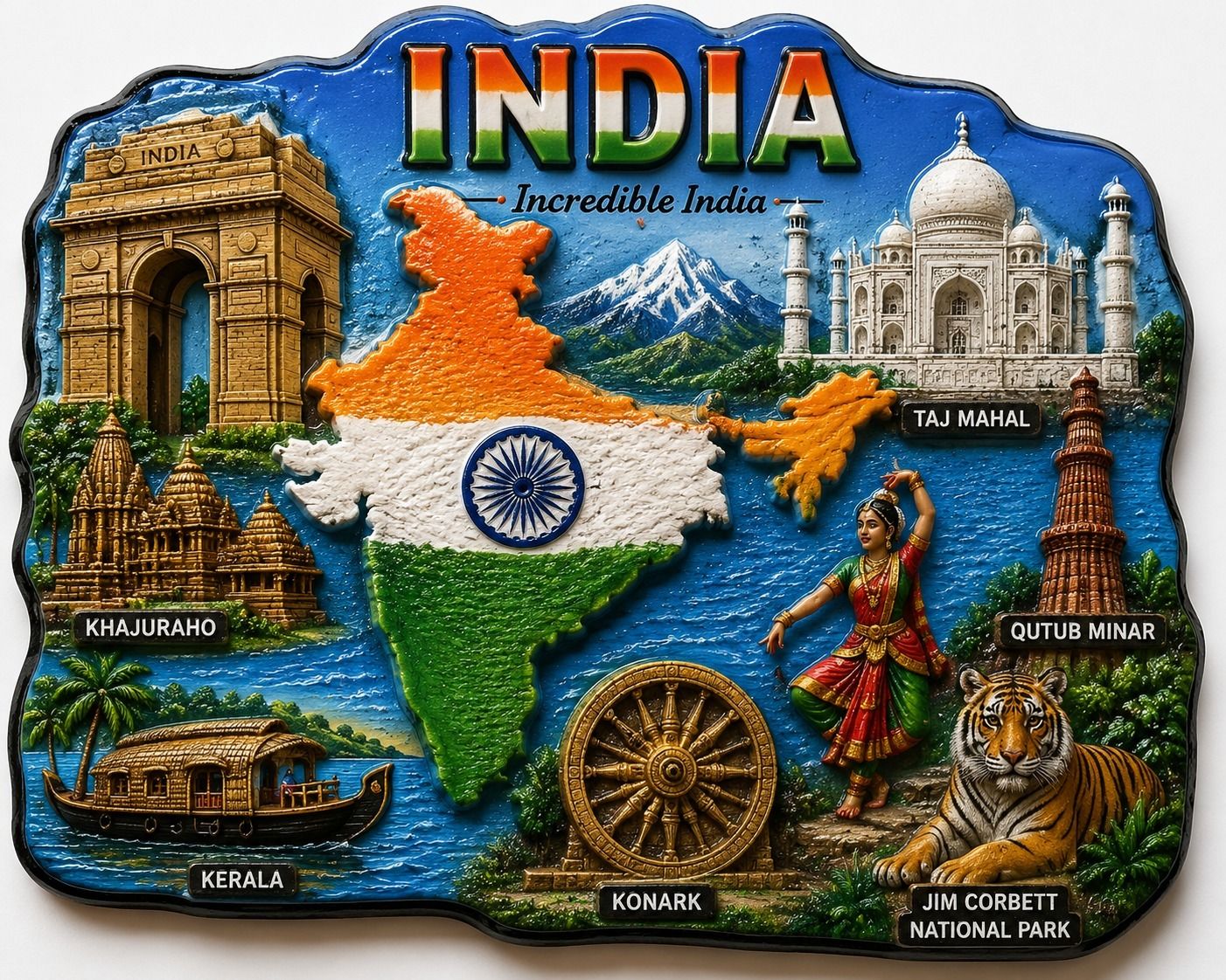 wood Fridge Magnet, India Map, Taj Mahal, India Gate, Qutub Minar & Kerala House Fridge Magnet, Multipurpose Office Magnets Pack of 1-image-21