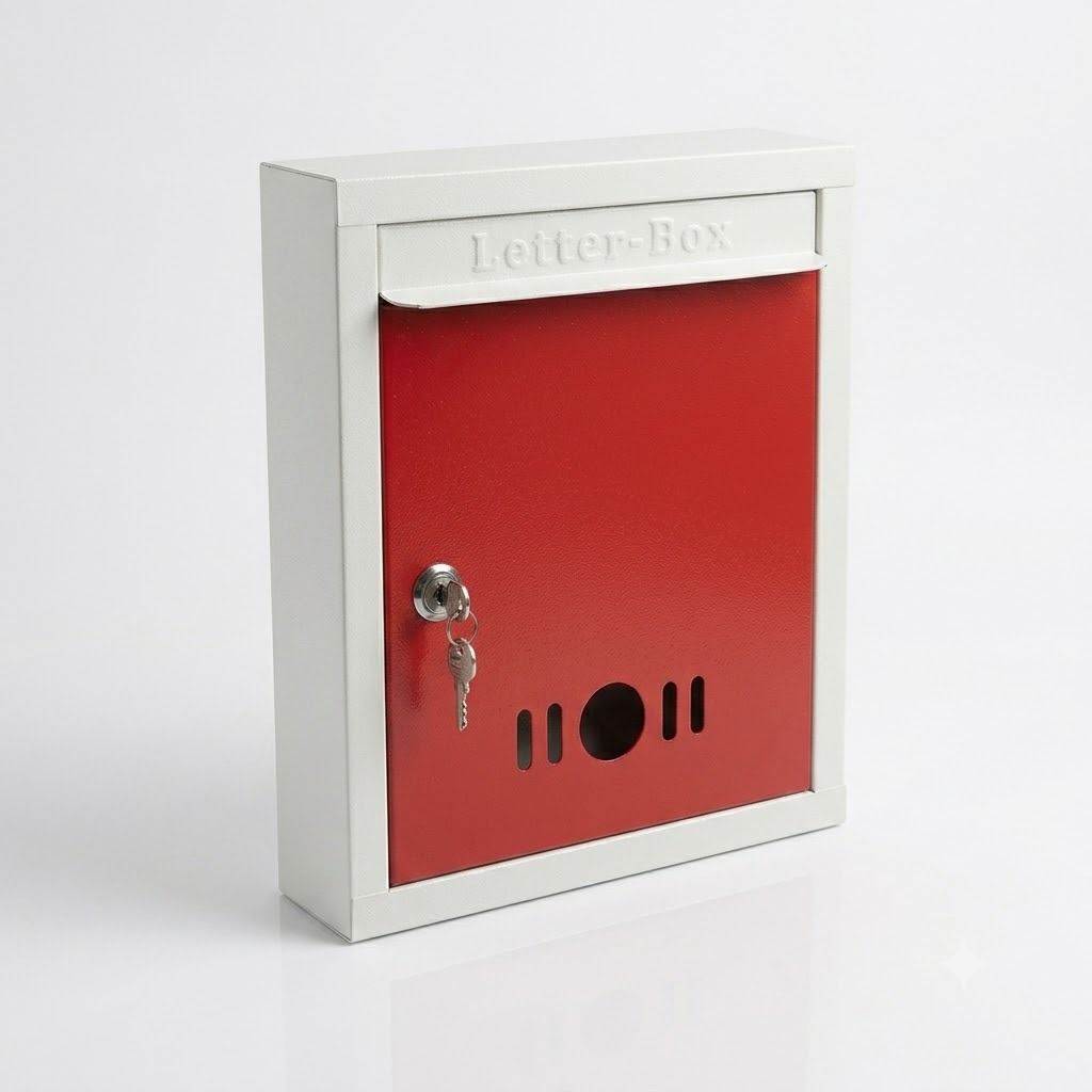 bristo Metal Letter Box 11x9x3 Inch | Red & Ivory Weather Resistant Postal Letter Box Wall Mounted Mailbox-picture-20