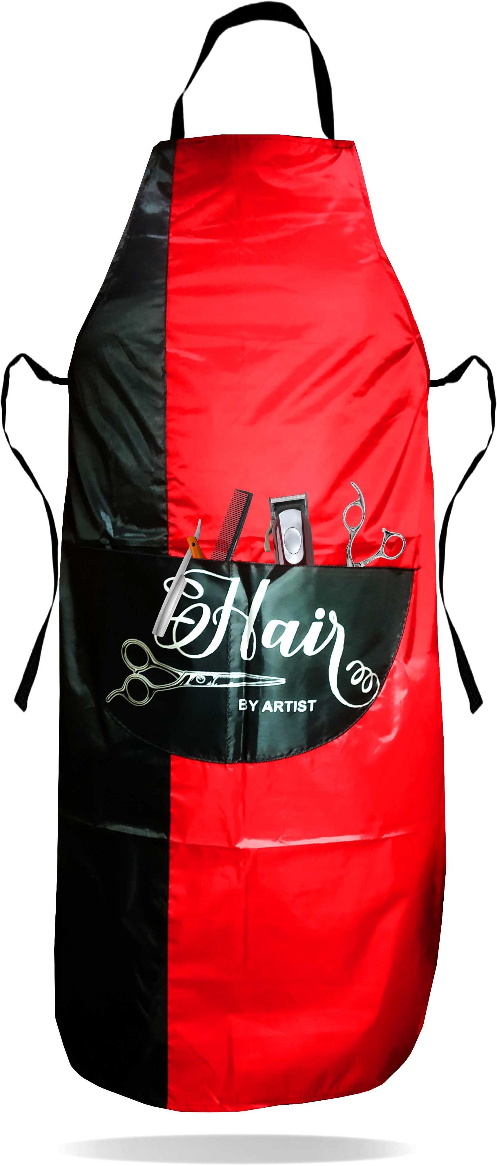 stylewell Printed Waterproof Red and Black Halter Neck Bib Extra Long Ties with Pocket Makeup Apron-picture-27