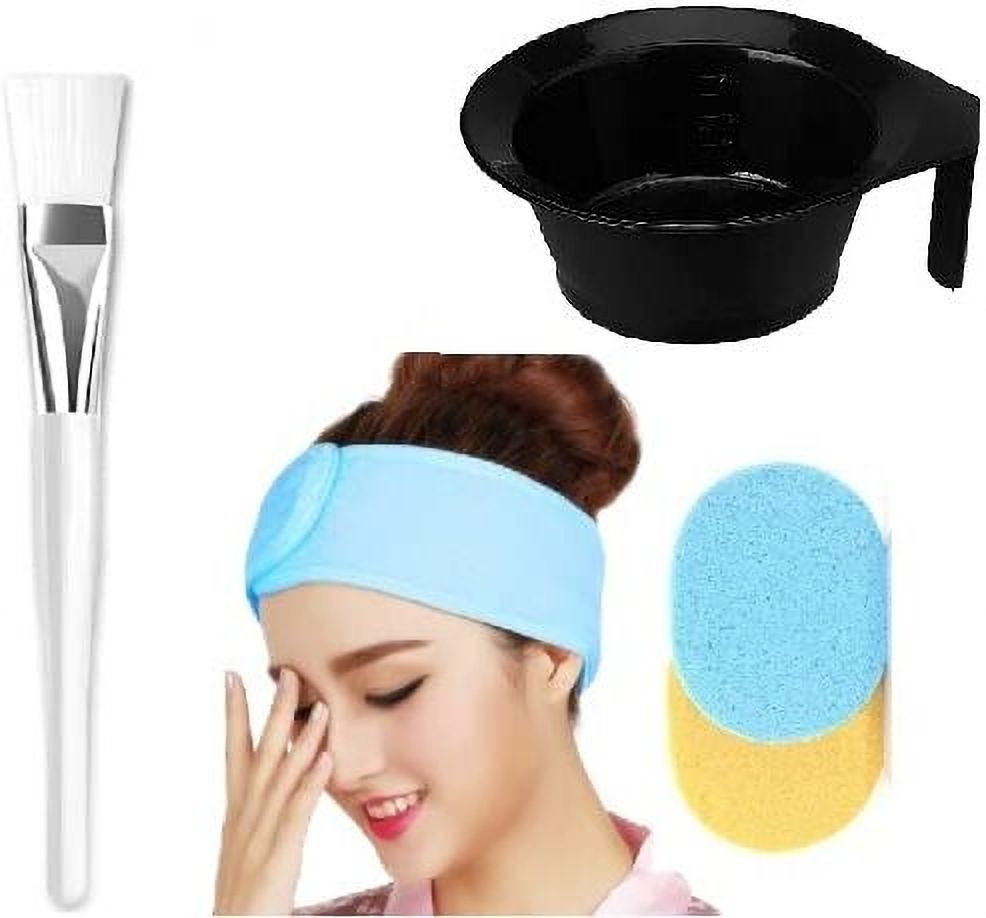 Face Cleaning Sponge and Non-Slip Spa Headband Face Pack Brush With Bowl