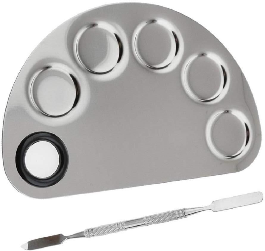 Stainless Steel Cosmetic 5 Dip Makeup Mixing Plate with Spatula Tool-image-28