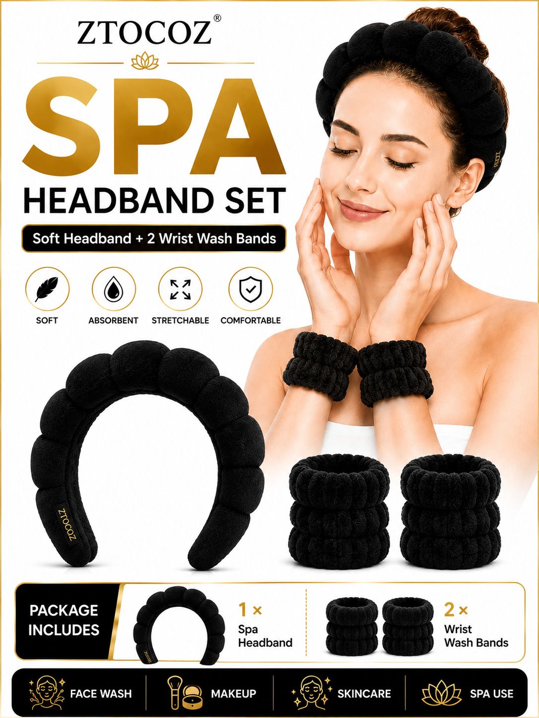 Women Head Band Face Wash Headband Hair Band for Makeup and Facial Use Makeup Headband-image-1