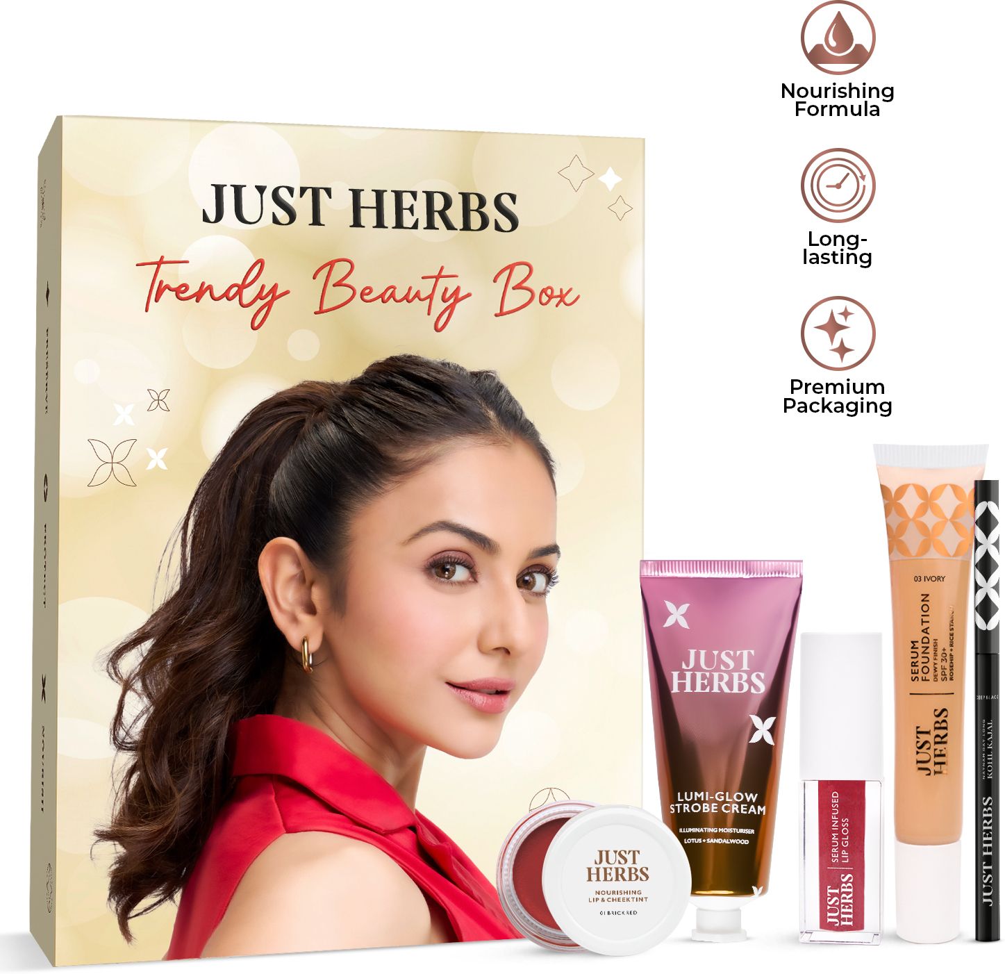Trendy MakeUp Kit with Kajal, Lip Gloss, Cheek & Tint, Foundation, Strobe Cream