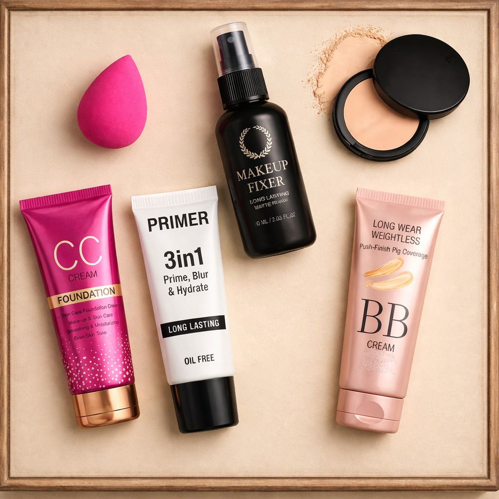 makeup kit bb & cc cream 3in1 Primer, makeup Fixer , Compact Powder with Blender-image-47