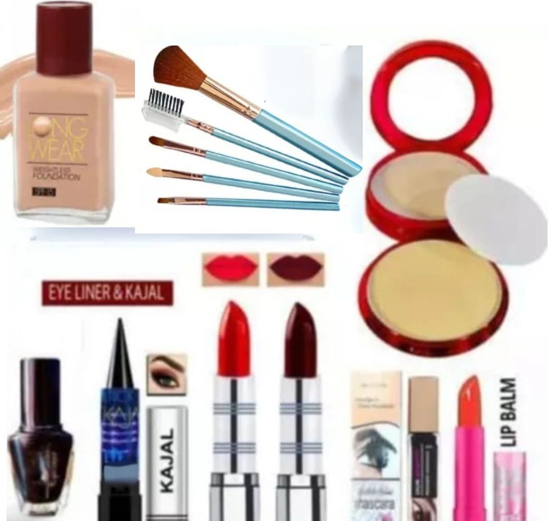 KIT OF EYELINER MASCARA KAJAL LIPBALM LIPSTICK COMPACT FOUNDATION & MAKEUP BRUSH-image-3