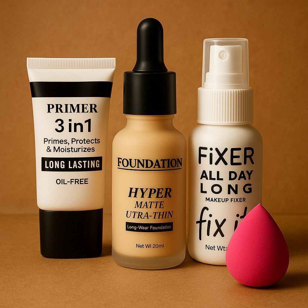 fusion fly Complete Makeup Kit – 3-in-1 Primer, Matte Foundation, All Day Fixer & Blender-picture-9