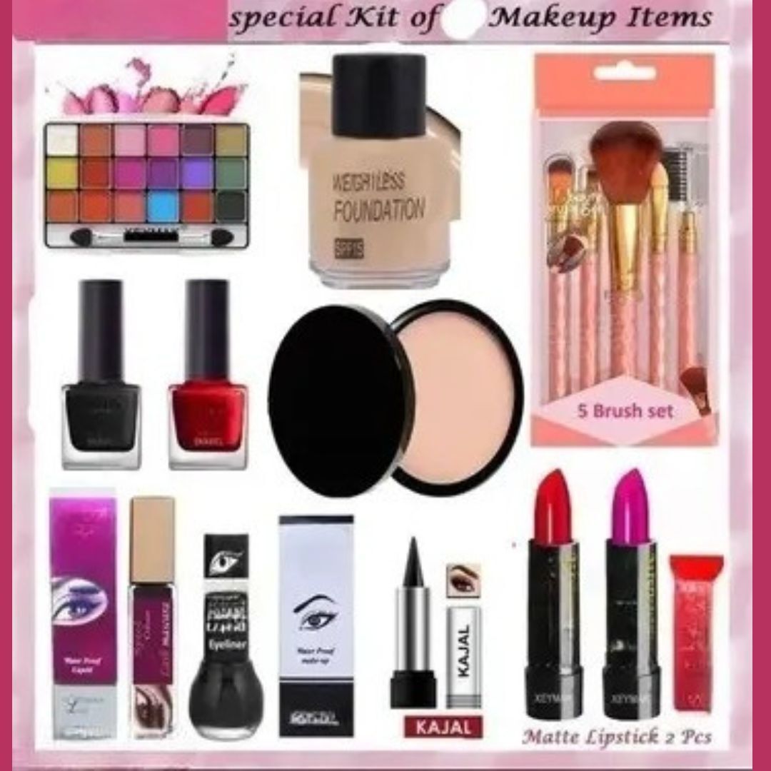 eyeshadow with eyliner mascara kajal lipstick nail polish compact & makeup brush-image-26
