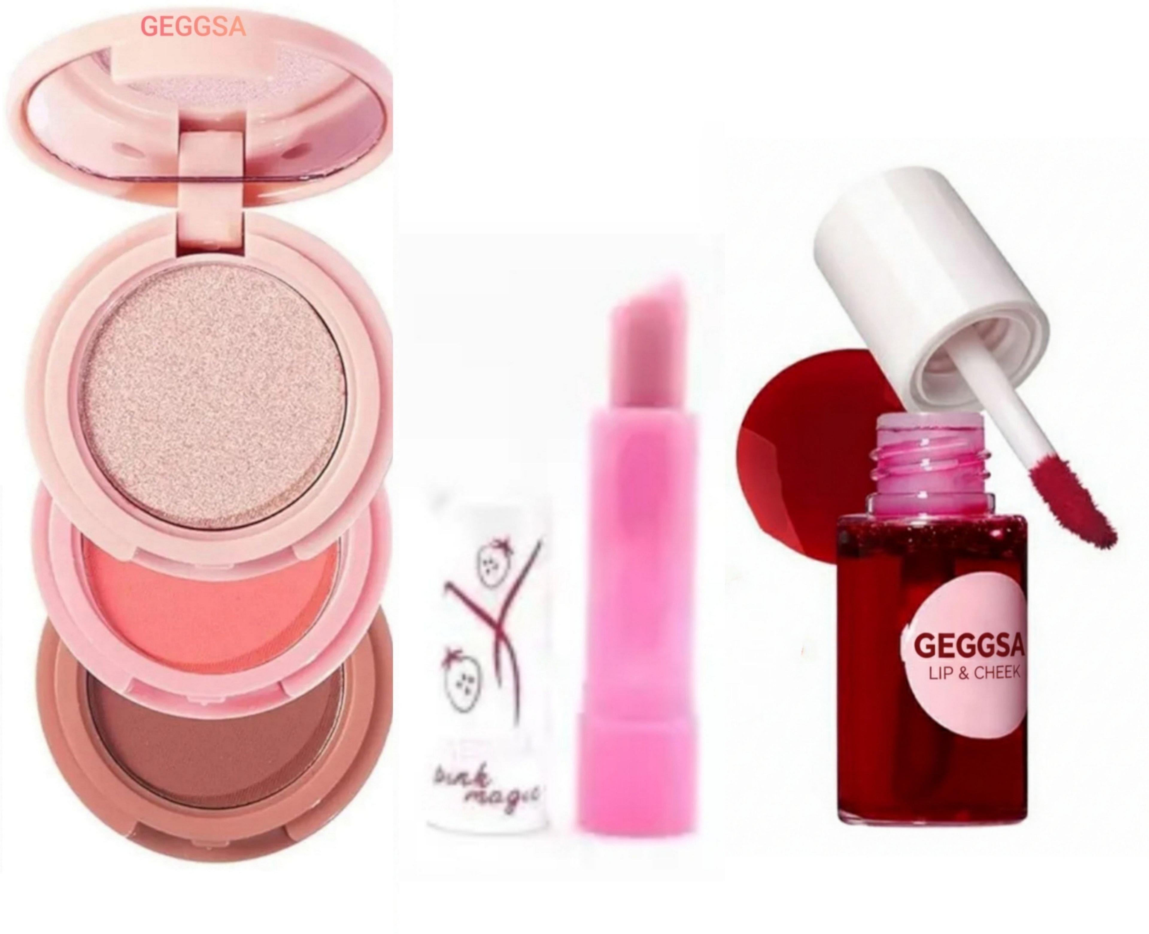 3in1 Blusher & Highlighter with Lip Balm Light Pink and Lip & Cheek Tint-image-37