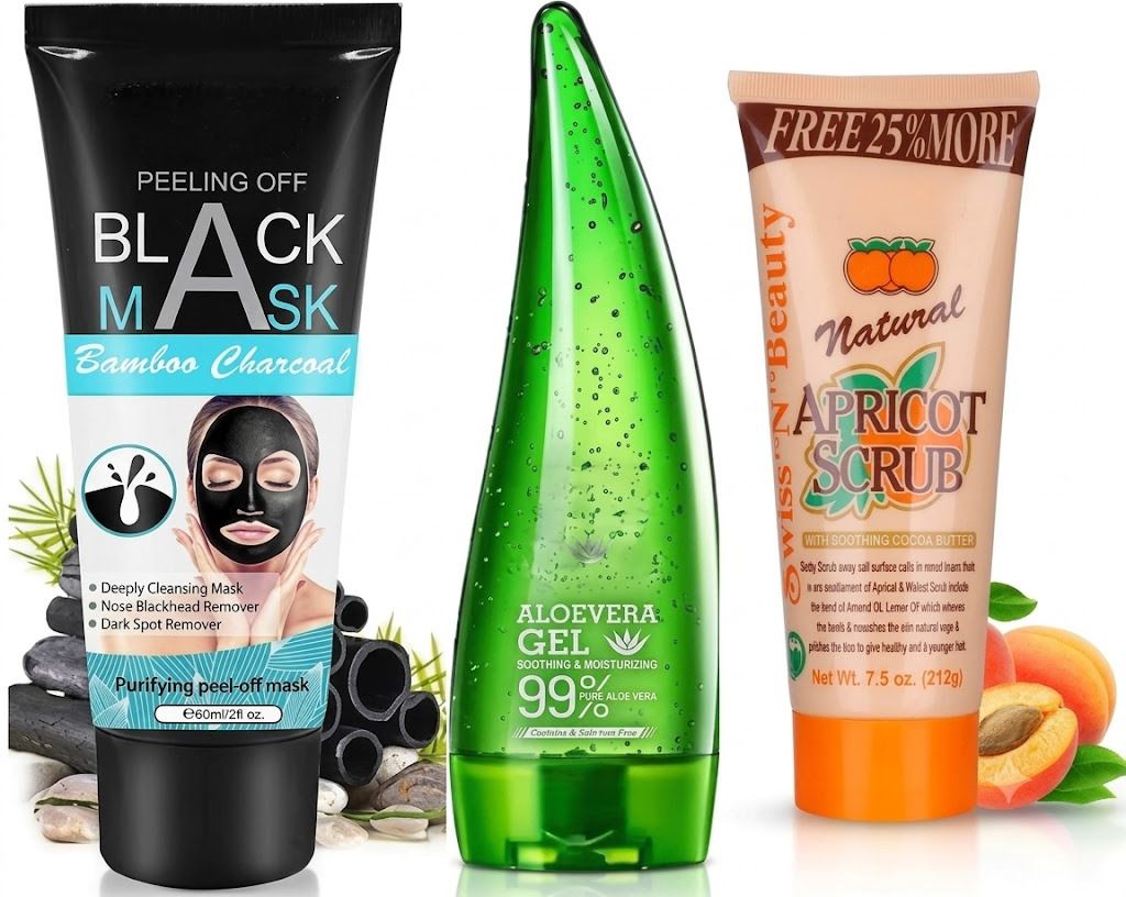 COMBO PACK OF CHARCOAL MASK+ALOVERA GEL+SCRUB-image-5