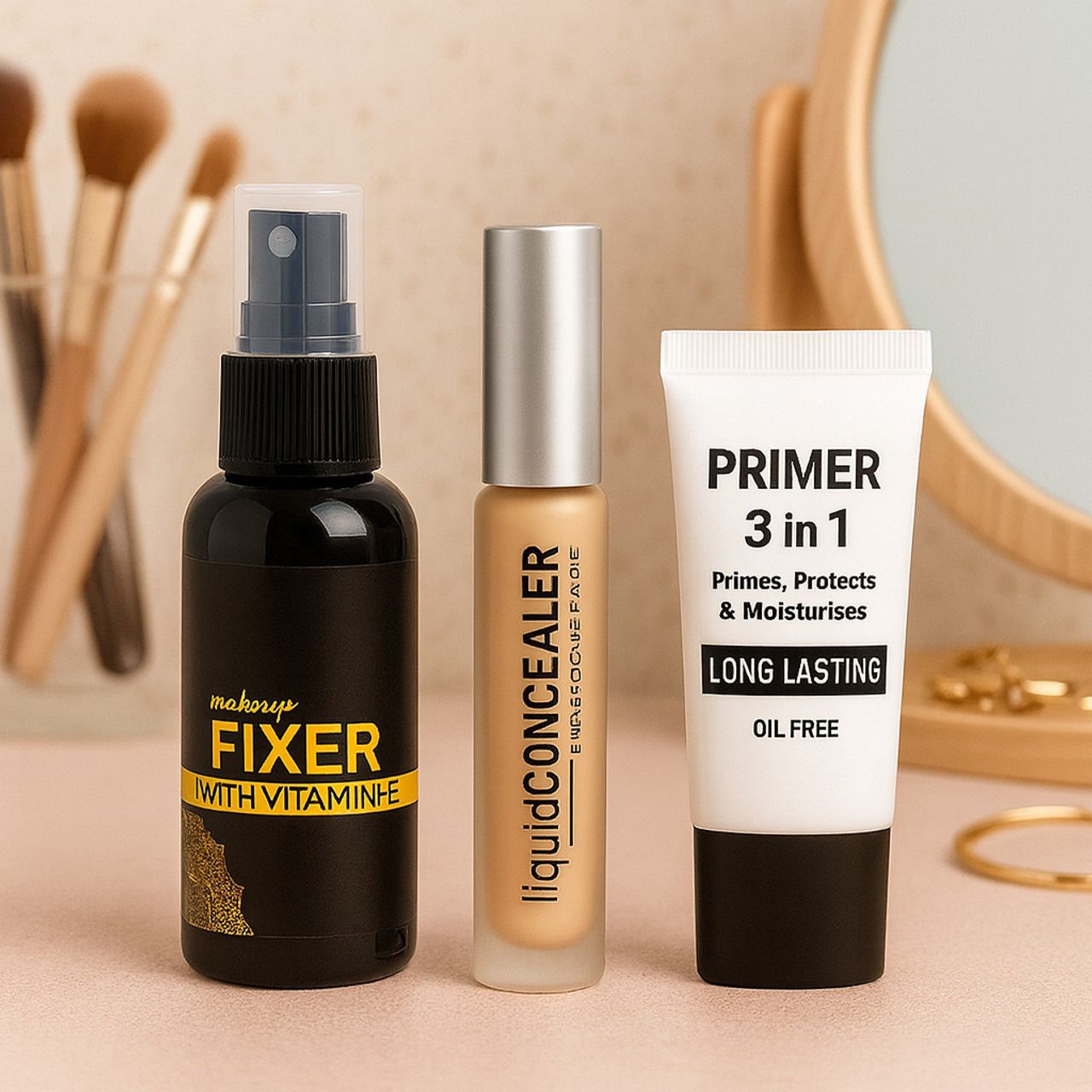 pro girl Primer 3 in 1 , full coverage Liquid Concealer , Makeup setting Fixer Primer-picture-34